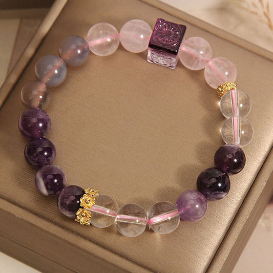 Buddha Stones Amethyst Pink Crystal Bracelet for Inner Peace