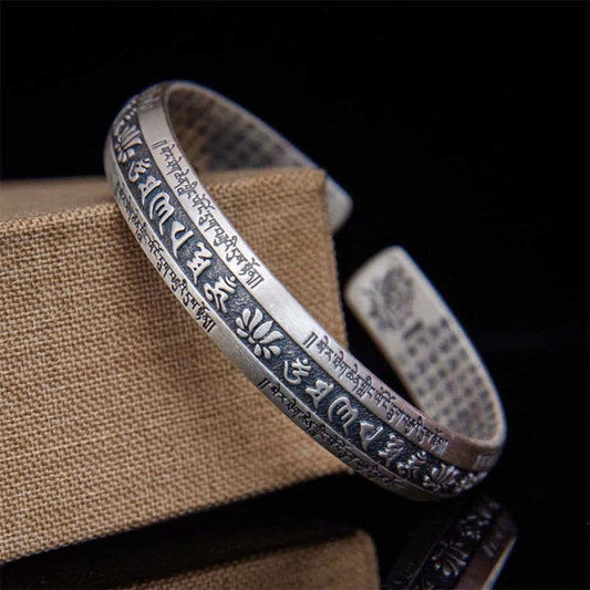 Buddha Stones Heart Sutra Carved Copper Coins Healing Bracelet Bangle