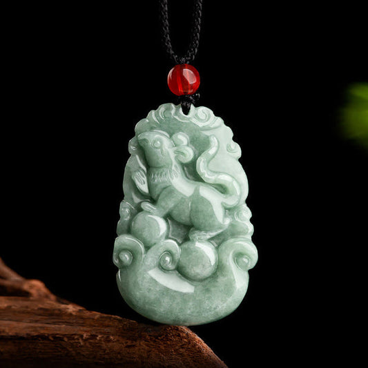 Buddha Stones Natural Green Jade Chinese Lock Charm Luck Necklace Pendant
