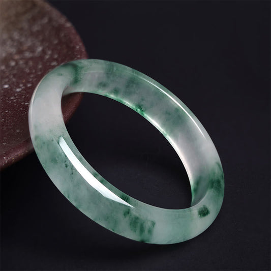 Buddha Stones Natural Jade Floating Flowers Luck Bracelet Bangle