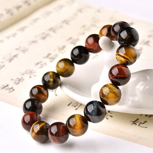 Buddha Stones Tiger Eye Four Leaf Clover Butterfly Protection Bracelet