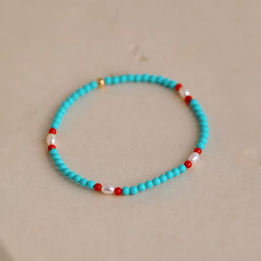 Buddha Stones Turquoise Red Agate Pearl Protection Bracelet