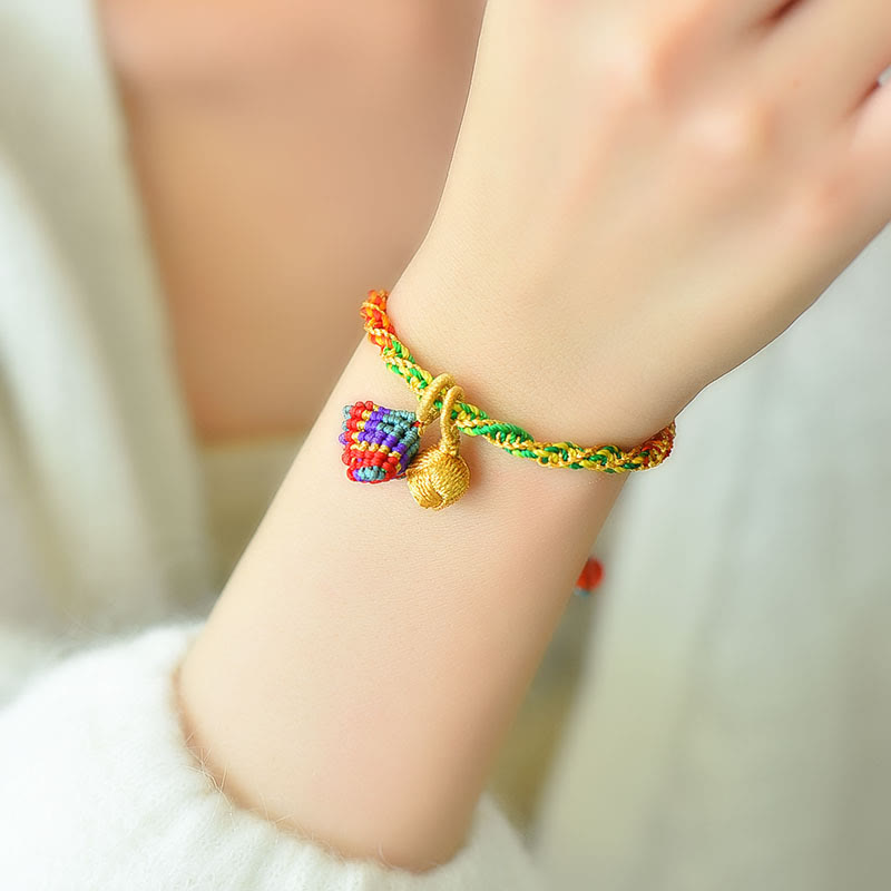 Pulsera de Zongzi artesanal con abalorios de la suerte y cuerda colorida de Buda