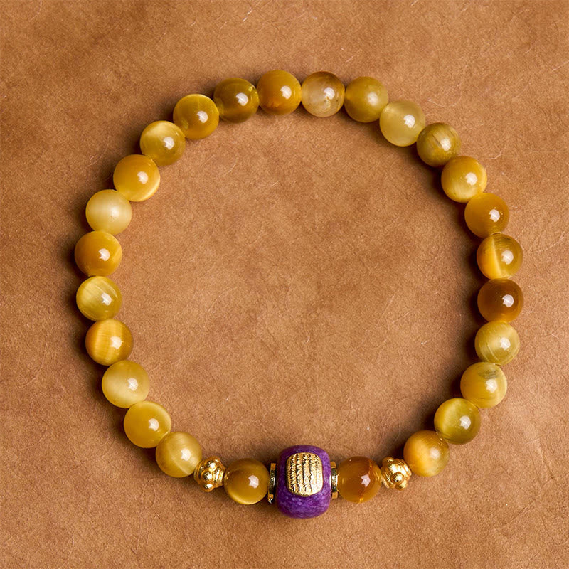 Pulsera de protección de la fortuna con cuentas de ojo de tigre y piedras de Buda