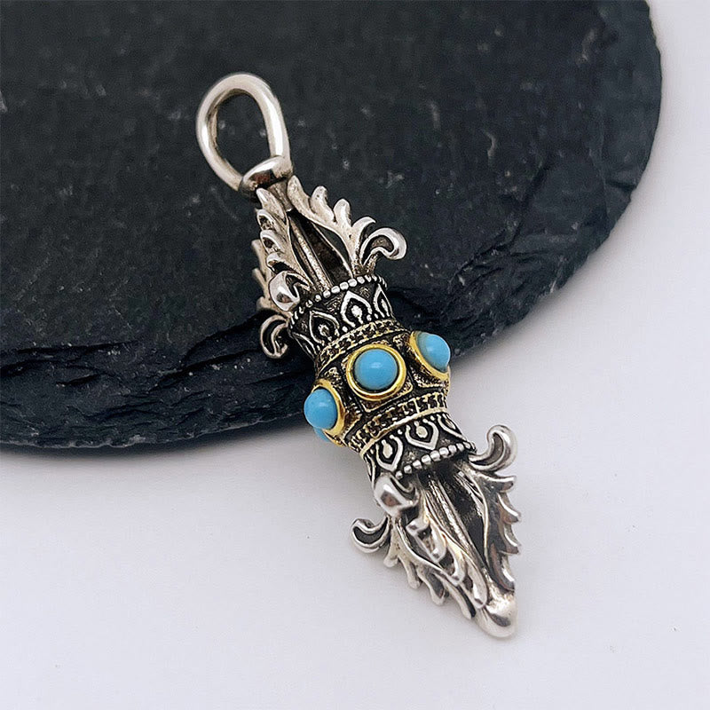 Collar con colgante de metal de cobre con diseño de dorje vajra tibetano y piedras de Buda.