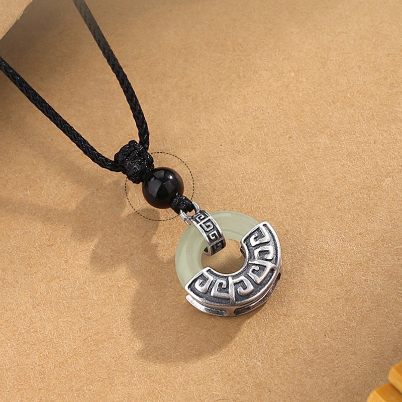 Collar con colgante de prosperidad y hebilla de paz de jade hetiano natural en plata de ley 925 con piedras de Buda