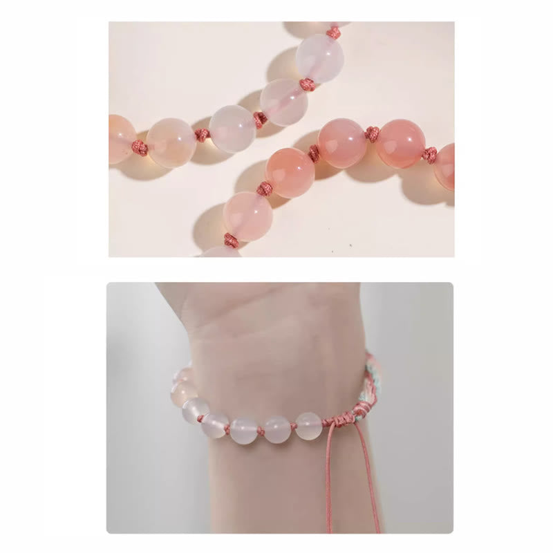 Pulsera de hilo hecha a mano con piedras de Buda, ágata natural degradada, nudo de reencarnación, flor de durazno, riqueza y suerte.