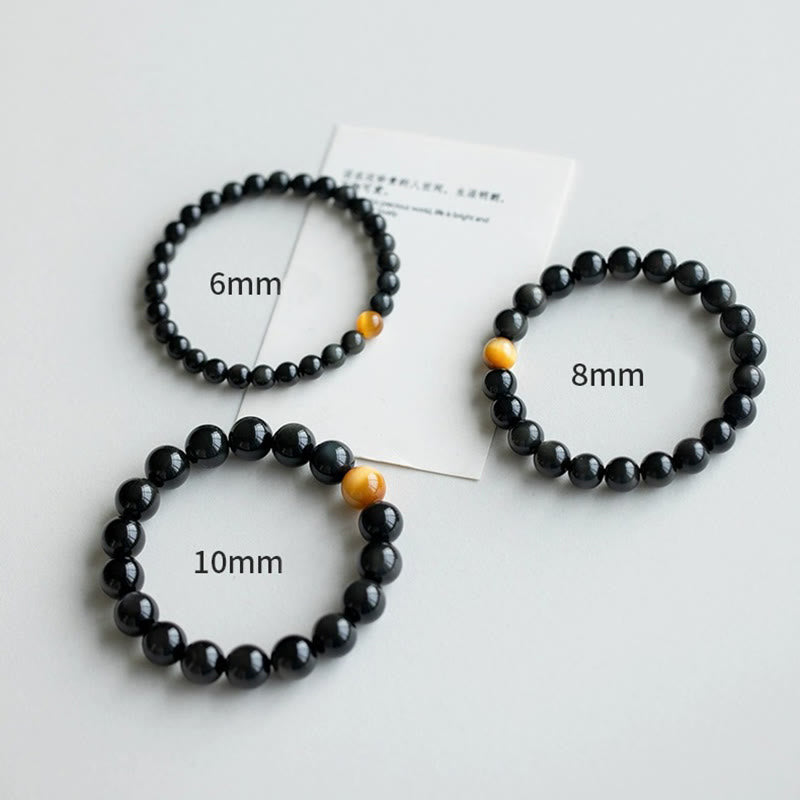 Pulsera de obsidiana arcoíris natural con ojo de tigre y piedras de Buda