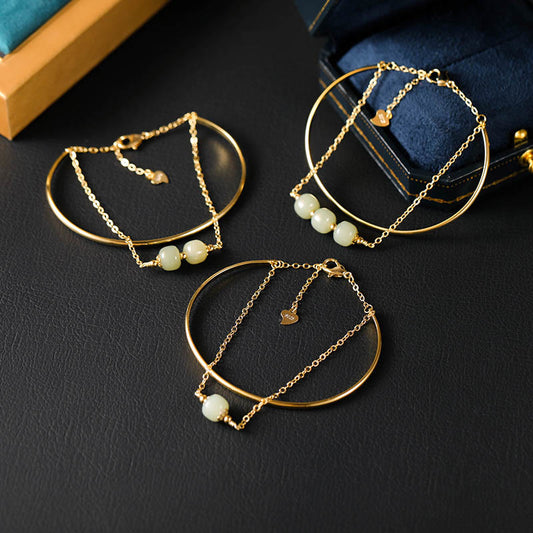 Pulsera de doble capa con cuentas de jade hetiano bañadas en cobre y oro de Buda