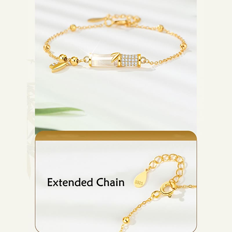 Pulsera de la suerte con piedras de Buda, plata de ley 925, chapada en oro de 18 quilates, jade blanco, bambú y circón.