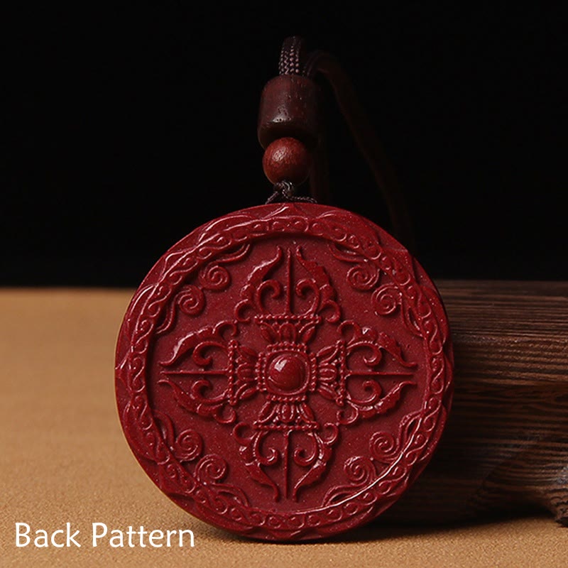 Collar con colgante de cuerda con piedras de Buda, cinabrio natural, loto, bendición Om Mani Padme Hum