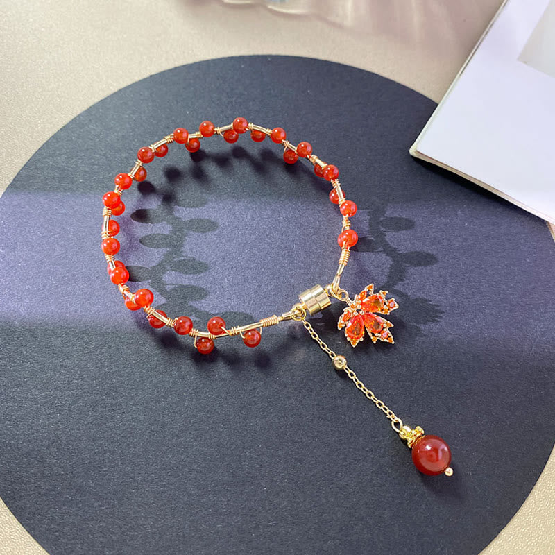 Buddha Stones Rotes Ahornblatt Glücksbringer Armband