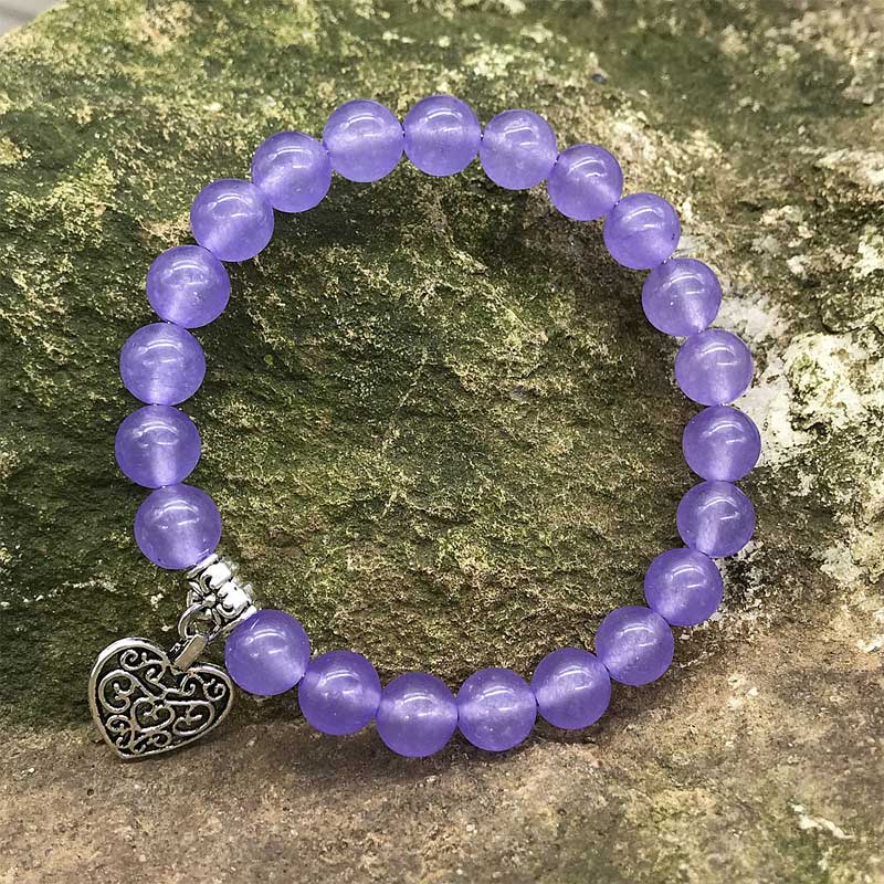 Natural Gemstone Lucky Love Heart Charm Stretch Bracelet