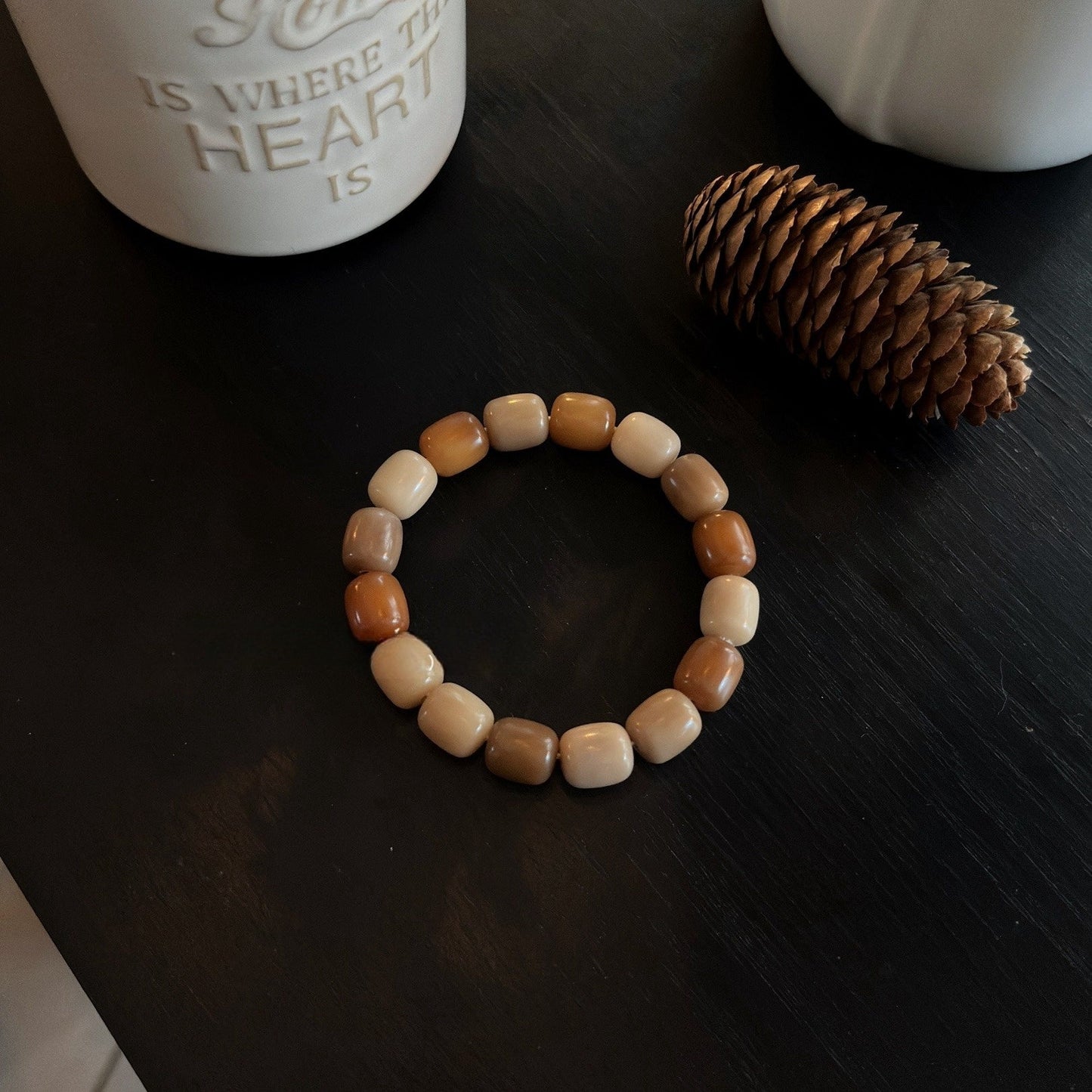 Rice Cake Milk Coffee Series Bodhi Bead Bracelet - Touch Bling