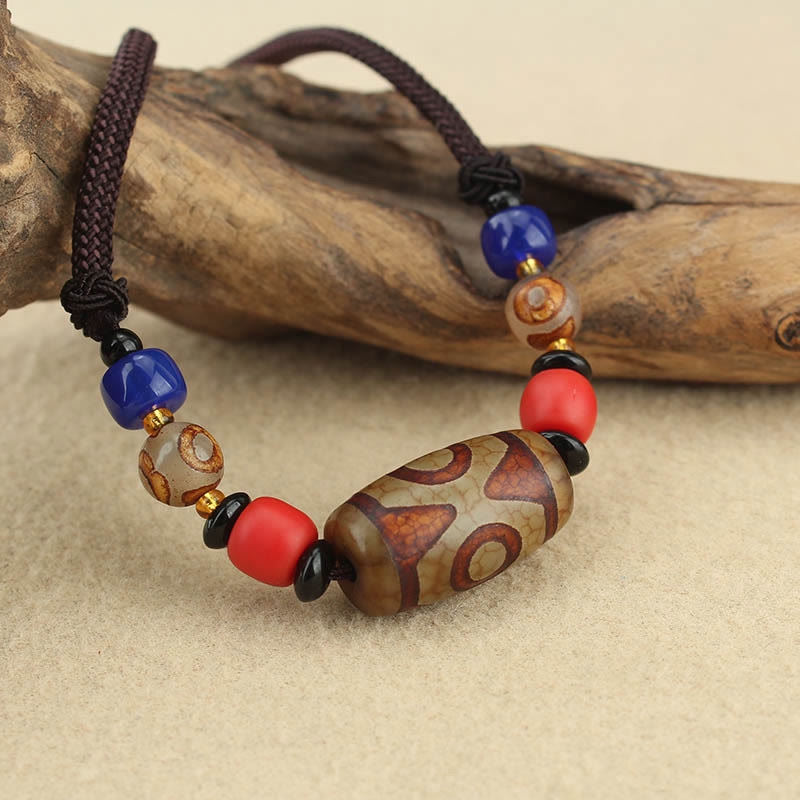 Collar con colgante de cadena de protección con cuentas Dzi tibetanas de nueve ojos y cuentas Dzi de tres ojos, piedras de Buda
