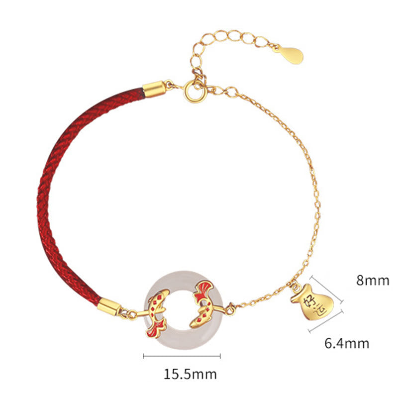Buddha Stones 999 Sterling Silber Hetian Weiße Jade Doppel Koi Fisch Friedensschnalle Glücksbringer Reichtum Armband