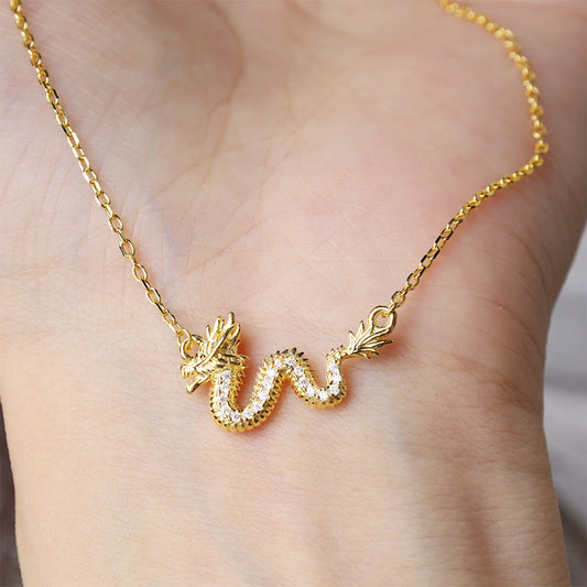 Collar con colgante de cadena de la suerte con piedras de Buda en plata de ley 925, con el Año del Dragón, un dragón dorado auspicioso.