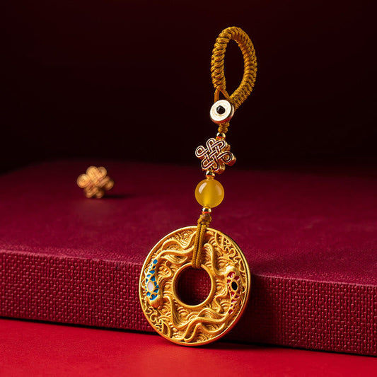 Llavero con hebilla de paz, riqueza y suerte, con dos peces koi y piedras de Buda