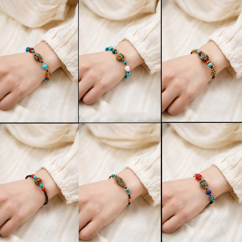 Armband mit tibetischen Buddha-Steinen, Türkis, Om Mani Padme Hum, Schutz und Stärke