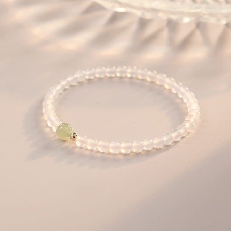 Pulsera de jade y ágata blanca natural con piedras de Buda para proteger la suerte
