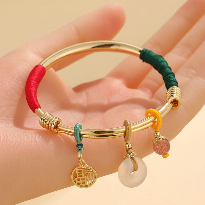 Pulsera de amor con flor de la suerte y hebilla de paz de cristal rosa con piedras de Buda