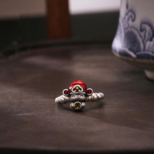 Anillo de protección con diseño de moneda de cobre y piedras de Buda en plata de ley 925, Dios de la Riqueza