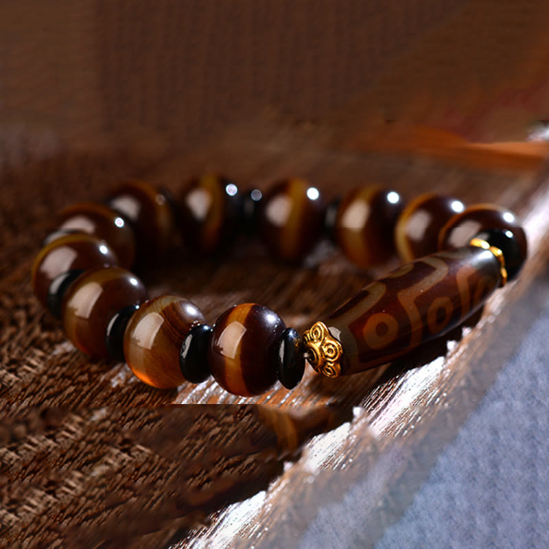 Buddha Stones Tibetisches Natur-Neun-Augen-Dzi-Perlen-Achat-Armband für Reichtum und Segen