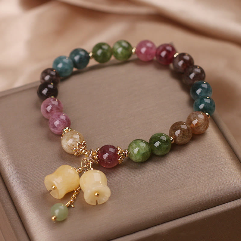 Pulsera de amor con cuentas de flor de turmalina natural y colorida de Buddha Stones