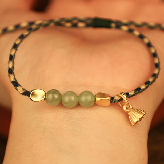 Pulsera trenzada con amuleto de loto de jade hetiano, hecha a mano con piedras de Buda, para la suerte