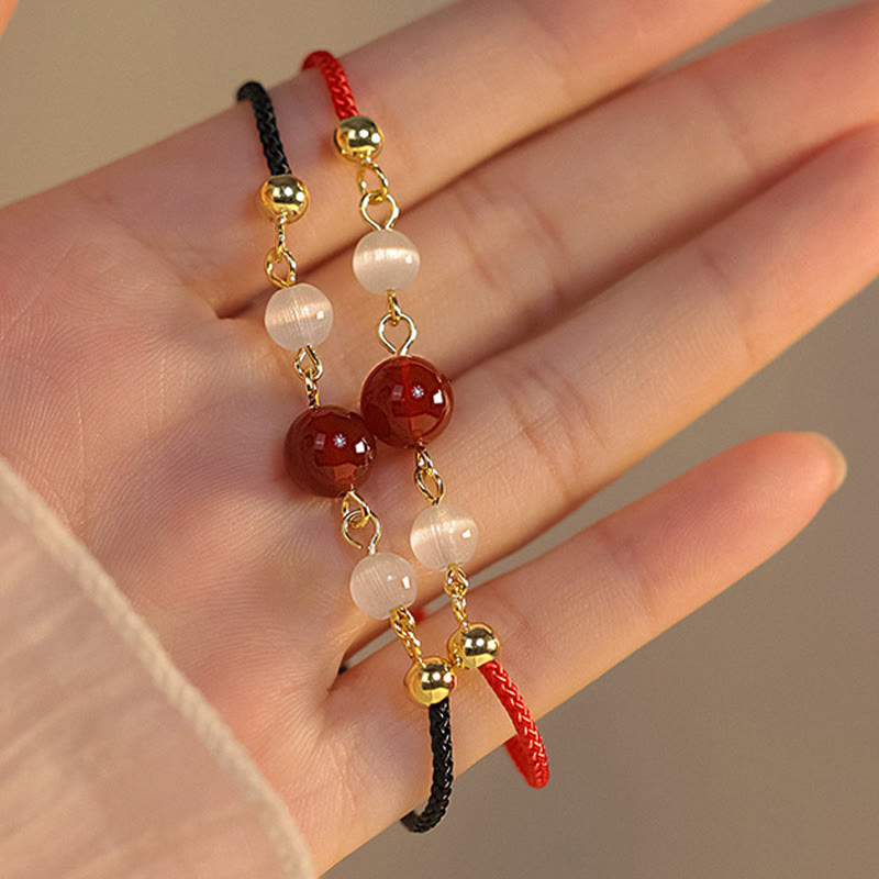 Buddha Stones Roter Achat Katzenauge Geflochtenes Vertrauensarmband