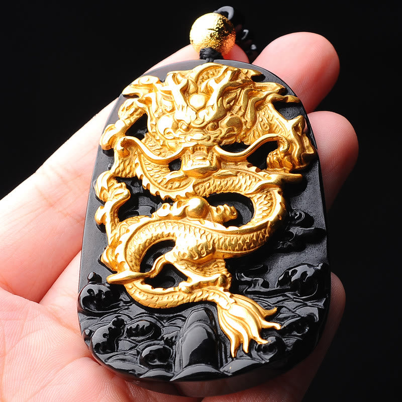 Buddha Stones Halskette mit Glücksbringer-Anhänger aus 18 Karat vergoldetem Obsidian