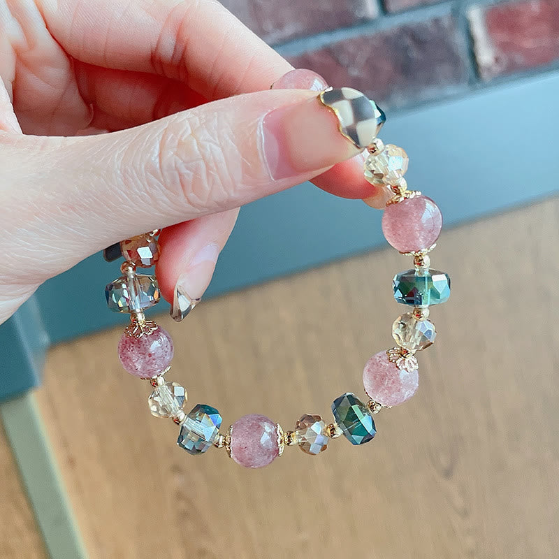 Pulsera positiva de cristal colorido de cuarzo fresa natural con piedras de Buda