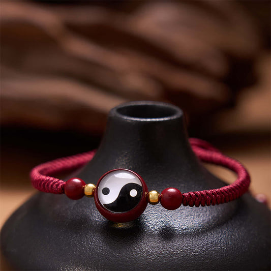 Pulsera de bendición Bagua con hilo rojo de cinabrio de la suerte y piedras de Buda con símbolo Yin Yang