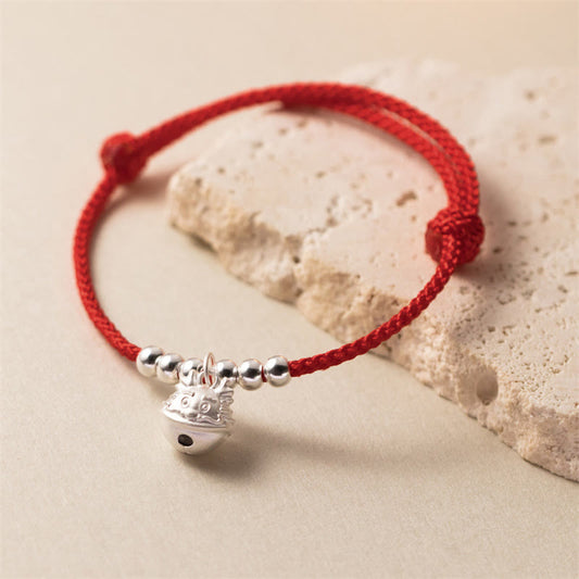 Pulsera trenzada roja con dragón tallado a mano en plata de ley 925 con piedras de Buda y el Año del Dragón
