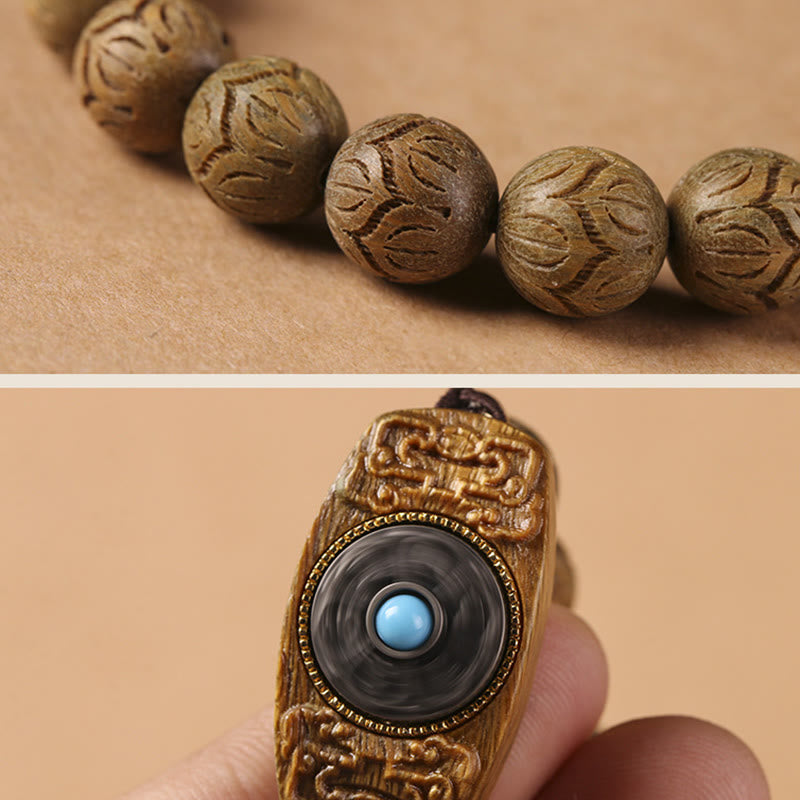 Buddha-Steine, grünes Sandelholz, Ebenholz, Sandelholz, Om Mani Padme Hum, beruhigendes Armband
