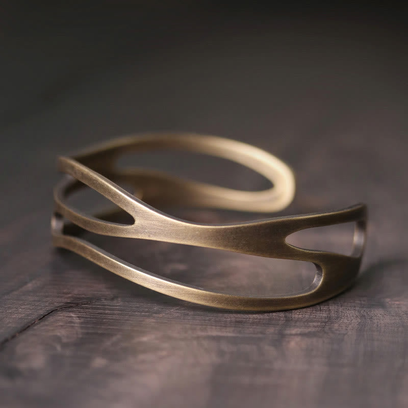 Brazalete ajustable de cobre y latón con piedras de Buda, estilo vintage, curvado y con símbolo de riqueza