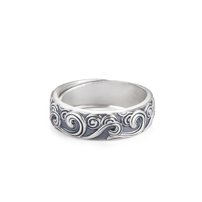 Buddha Stones 999 Sterling Silber Glücksverheißende Wolken graviert Segen verstellbarer Ring
