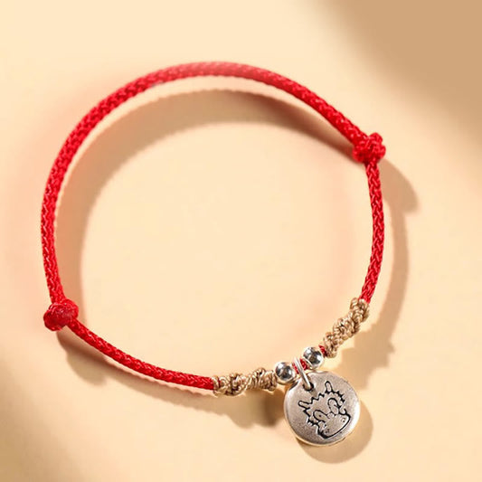 Pulsera trenzada con piedras de Buda, hecha a mano en plata de ley 999, con el año del dragón y el zodíaco chino de la suerte.