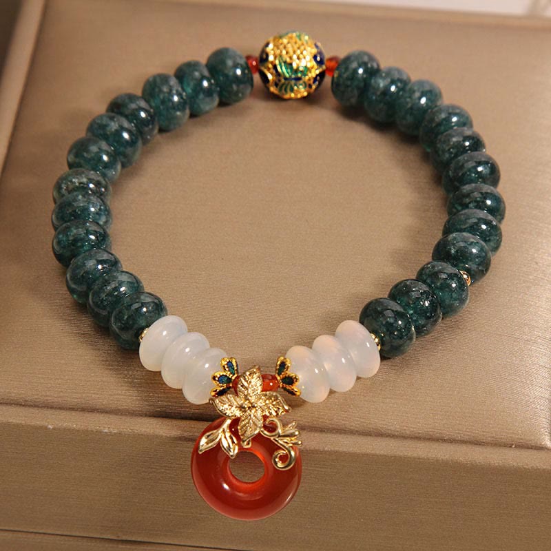 Pulsera de la suerte con cuentas de ábaco, jade, ágata blanca y ágata roja, con hebilla de paz