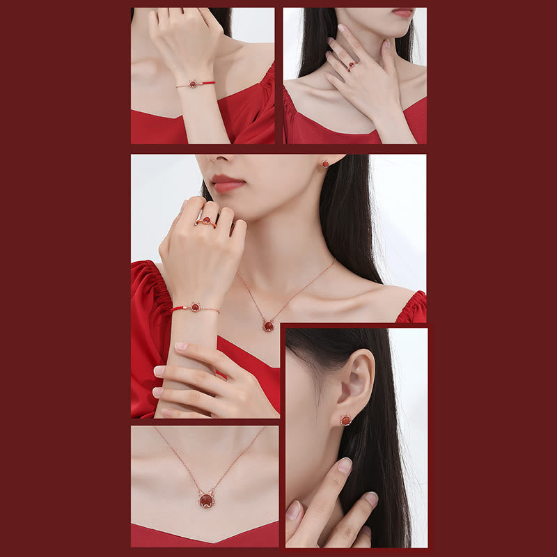 Buddha Stones 925 Sterling Silver Year of the Dragon Cinnabar Red Agate Dragon Protection Bracelet Necklace Pendant Earrings Ring