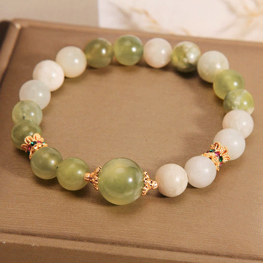 Pulsera de jade de la abundancia color uva verde con piedras de Buda