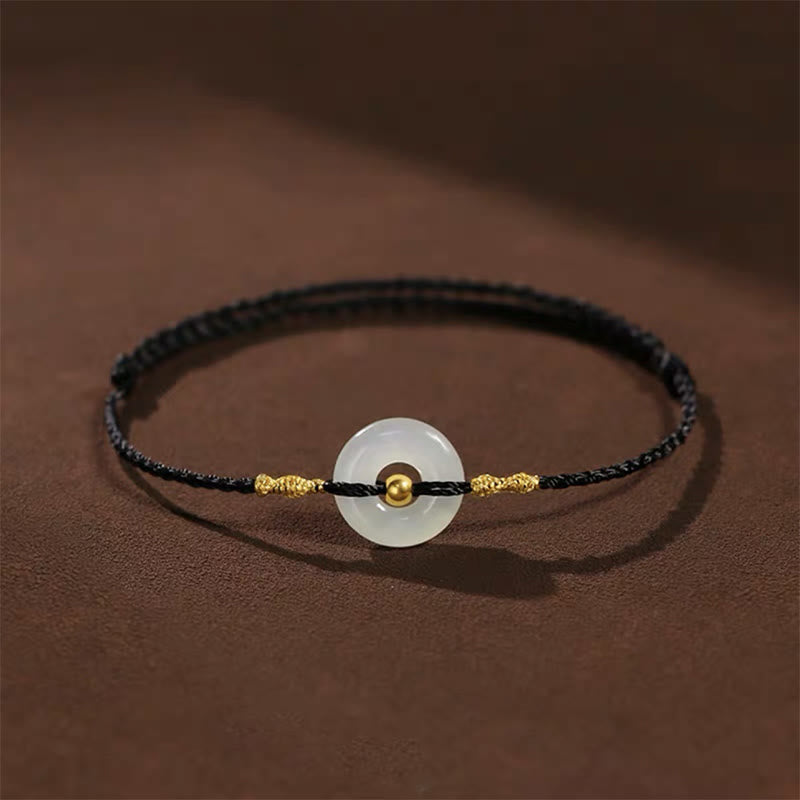 Buddha Stones 999 Goldperle, runde Friedensschnalle, Hetian Jade, Glück und Fülle, geflochtenes Armband, Fußkettchen