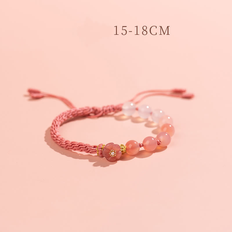 Pulsera de hilo hecha a mano con piedras de Buda, ágata natural degradada, nudo de reencarnación, flor de durazno, riqueza y suerte.