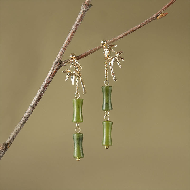 Buddha Stones Ohrhänger aus 925er Sterlingsilber, verkupfert und vergoldet, natürlicher Peridot, Bambusblatt