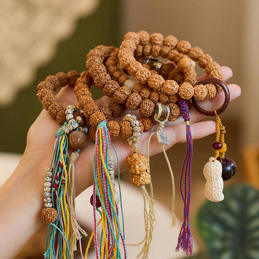 Pulsera tibetana de Rudraksha Bodhi con piedras de Buda y semillas de Bodhi.