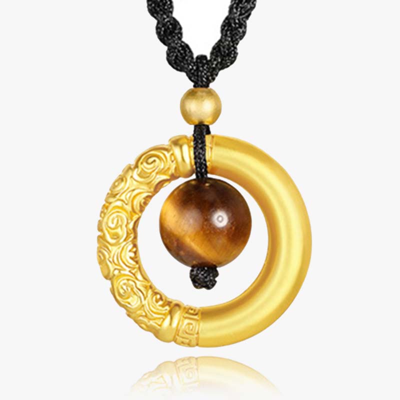 Collar con colgante de piedra de Buda con cuentas de cinabrio redondas de ojo de tigre y protección