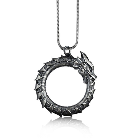 Collar con colgante de protección de serpiente y dragón de estaño puro con piedras de Buda