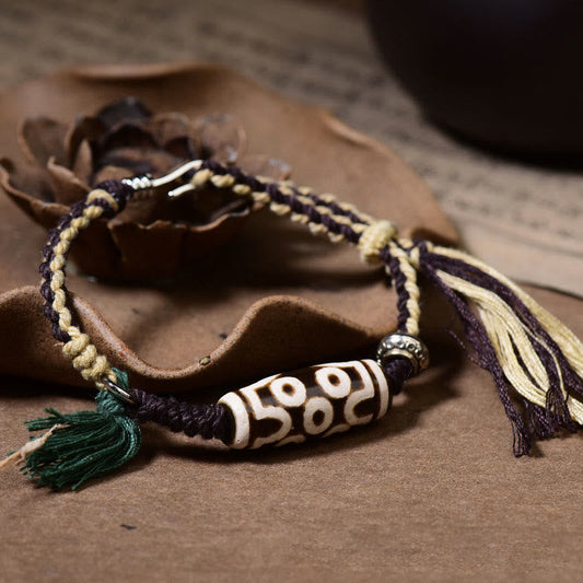 Pulsera de cuerda con bendiciones de cuentas Dzi tibetanas de nueve ojos, hecha a mano con piedras de Buda