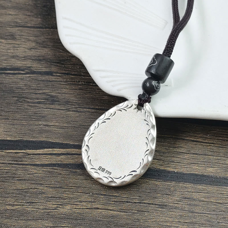 Collar con colgante de plata de ley 999 con diseño de gota de agua y Yin Yang Bagua, piedras de Buda, armonía y equilibrio