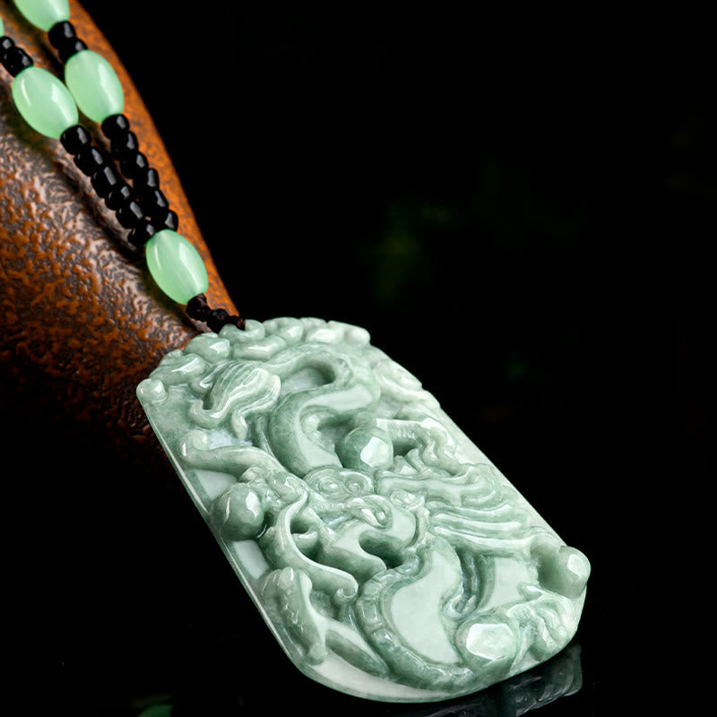 Collar con colgante de cadena de cuentas de jade con protección del dragón del zodiaco chino del año del dragón con piedras de Buda